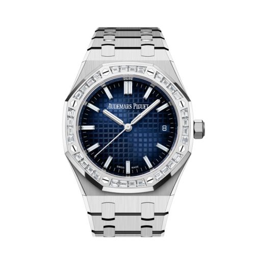 Audemars Piguet Royal Oak White Gold Diamond Set Bezel Blue Diamond Baguette Dial Watch 15551BC.ZZ.1356BC.01