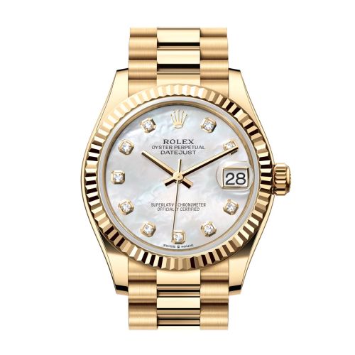 Rolex Datejust 31 Mother Of Pearl Diamond Dial Fluted Bezel Yellow Gold Ladies Watch 278278 278278-0010