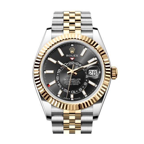 Rolex Sky Dweller 42 Black Dial Yellow Gold Stainless Steel Jubilee Mens Watch 336933