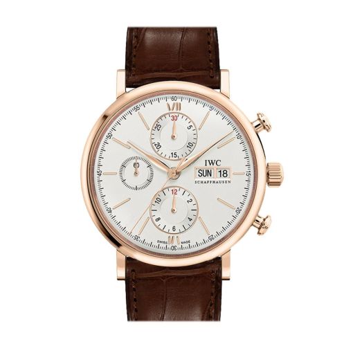 IWC Portofino Chronograph Silver Dial Brown Alligator Leather Men's Watch IW391020