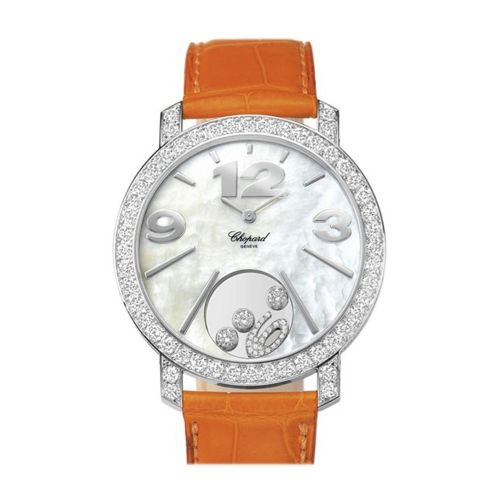 Chopard Happy Diamonds Mother of Pearl Dial 18kt White Gold Diamond Leather Ladies Watch 207450-1005