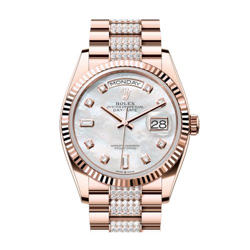 Rolex Day-Date 36 Mother-of-pearl Diamond Dial Fluted Bezel 18K Everose gold Diamond  President Watch 128235