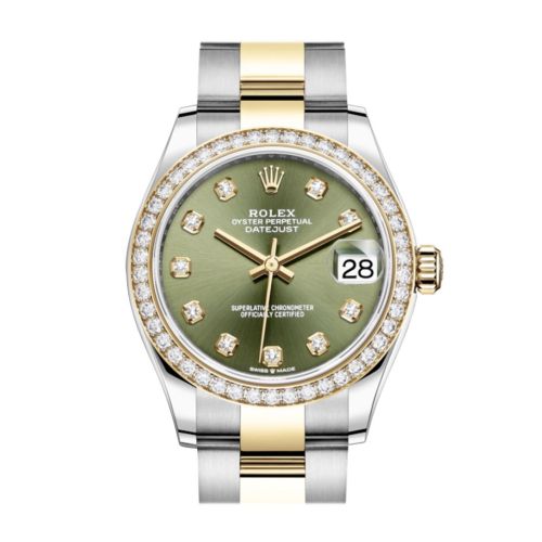 Rolex Datejust 31 Olive Green Diamonds Dial Diamond Bezel Yellow Gold Two Tone Watch 278383RBR 278383