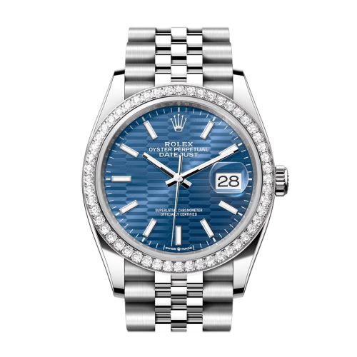 Rolex Datejust 36 Blue fluted Motif Dial Diamond Bezel Jubilee Watch 126284RBR 126284RBR-0041