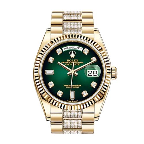 ROLEX Day-Date 36 Green Ombre Diamond-set Dial 18K Yellow Gold Watch Diamond set president Bracelet 128238