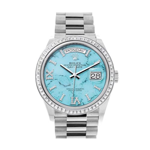 Rolex Day-Date 36 Turquoise Dial Diamond Bezel Platinum President Watch 128396TBR