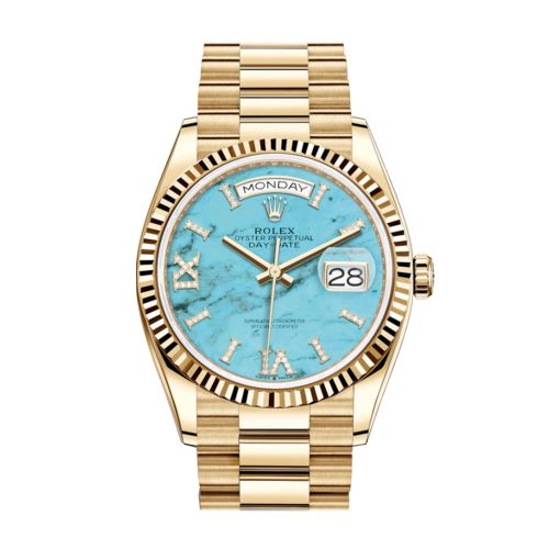 ROLEX Day-Date 36 Turquoise Dial 18K Yellow Gold Watch 128238