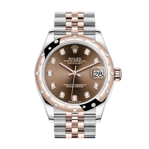 Rolex Datejust 31 Chocolate Diamonds Dial Diamond Bezel Jubilee Rose Gold Two Tone Watch 278341RBR 278341