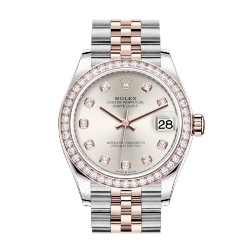 Rolex Datejust 31 Silver Diamonds Dial Diamond Bezel Rose Gold Two Tone Jubilee Watch 278381RBR 278381