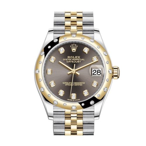 Rolex Datejust 31 Dark Grey Diamonds Dial Diamond Bezel Jubilee Yellow Gold Two Tone Watch 278341RBR 278343 NP