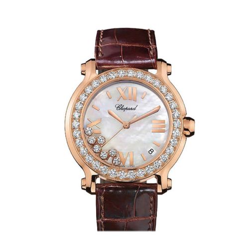 Chopard Happy Sport Quartz Rose Gold Diamond Bezel Mother of Pearl Dial 277473/5002