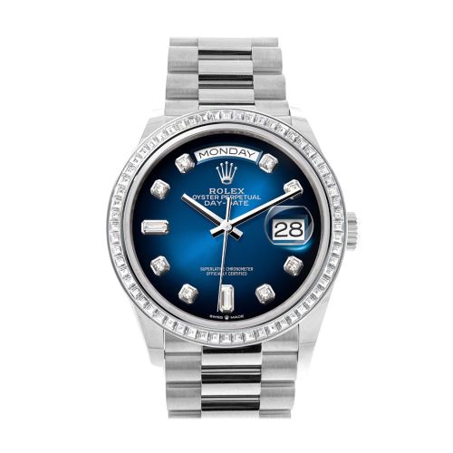 Rolex Day-Date 36 Blue ombré Dial Diamond Bezel Platinum President Watch 128396TBR