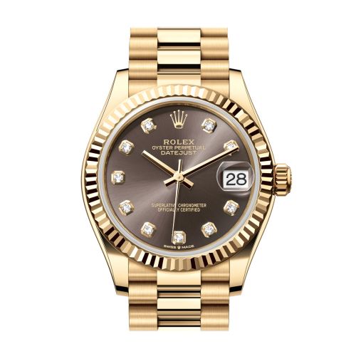 Rolex Datejust 31 Dark Grey Diamond Dial Fluted Bezel Yellow Gold Ladies Watch 278278 278278-0036