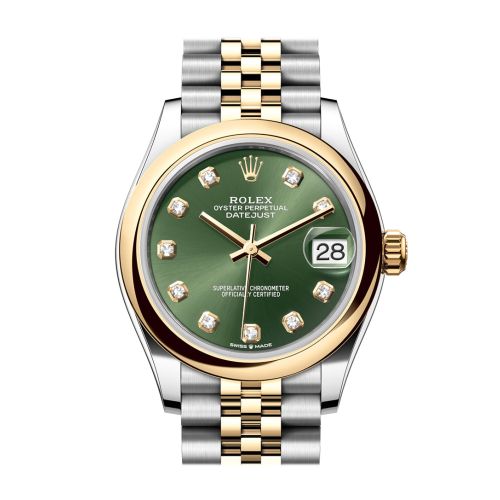 Rolex Datejust 31 Olive Green Diamond Dial Yellow Gold Steel Jubilee Ladies Watch 278243 278243-0030