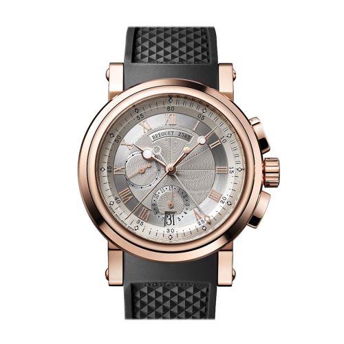 Breguet Marine Chronogragh Silver Dial Rose Gold Black Rubber Men's Watch 5827BR125ZU