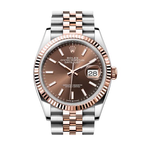 Rolex Datejust 36 Chocolate Dial Fluted Rose Gold Two Tone Jubilee Watch 126231