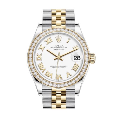 Rolex Datejust 31 White Roman Dial Diamond Bezel Yellow Gold Two Tone Jubilee Watch 278383RBR 278383