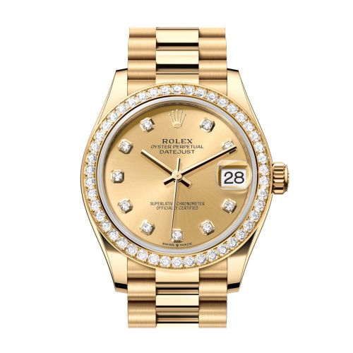 Rolex Datejust 31 Champagne Diamond Dial Diamond Bezel Yellow Gold Ladies Watch 278288RBR 278288RBR-0005