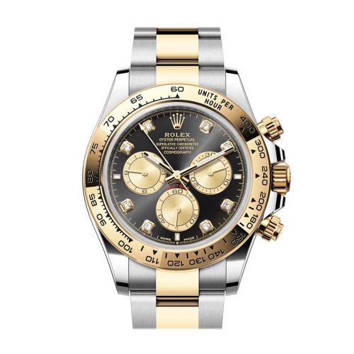 Rolex Daytona 40 Black and Golden Diamond Dial Yellow Gold Stainless Steel Mens Watch 126503