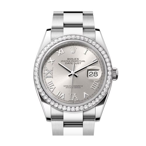 Rolex Datejust 36 Silver Roman Diamond  Dial Diamond Bezel Watch 126284RBR 126284RBR-0022