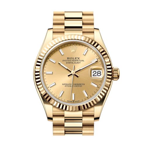 Rolex Datejust 31 Champagne Dial Fluted Bezel Yellow Gold Ladies Watch 278278 278278-0040