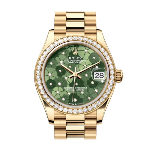 Rolex Datejust 31 Olive Green Floral Motif Diamond Dial Diamond Bezel Yellow Gold Ladies Watch 278288RBR 278288RBR-0038