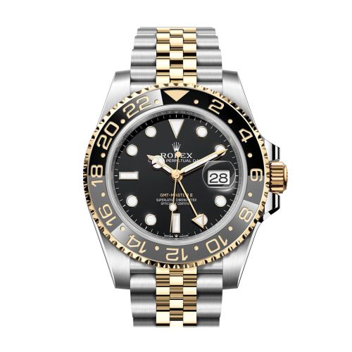 ROLEX GMT-Master II Black Dial Steel 18kt Yellow Gold Men's Watch 126713GRNR