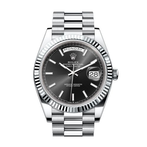 Rolex Day-Date 40 Black Dial Fluted Bezel Platinum President Men's Watch 228236