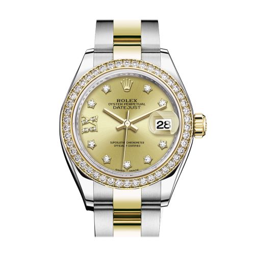 Rolex Datejust 28 Champagne Diamond Star Dial Diamond Bezel Yellow Gold Ladies Watch 279383RBR 279383