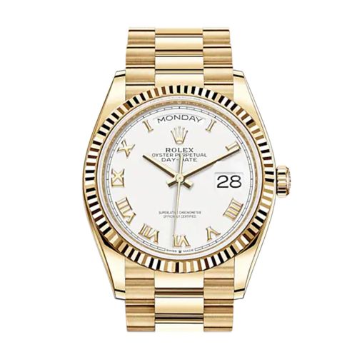 ROLEX Day-Date 36 White Roman Dial 18K Yellow Gold Watch 128238