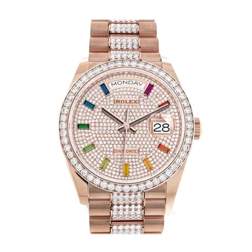 Rolex Day-Date 36 Diamond-Paved Dial Diamond Bezel 18K Everose Gold Diamond President Watch 128345RBR