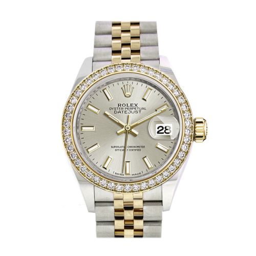 Rolex Datejust 28 Silver Dial Diamond Bezel Yellow Gold Jubilee Ladies Watch 279383RBR 279383