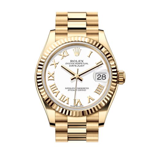 Rolex Datejust 31 White Roman Dial Fluted Bezel Yellow Gold Ladies Watch 278278 278278-0020