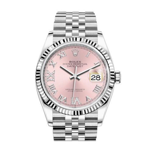 Rolex Datejust 36 Pink Roman VI and IX 24 Diamonds Dial Automatic Jubilee Watch 126234