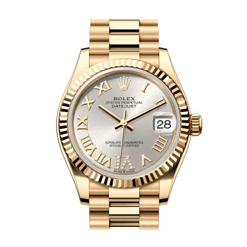 Rolex Datejust 31 SIlver Roman Dial Fluted Bezel Yellow Gold Ladies Watch 278278 278278-0028