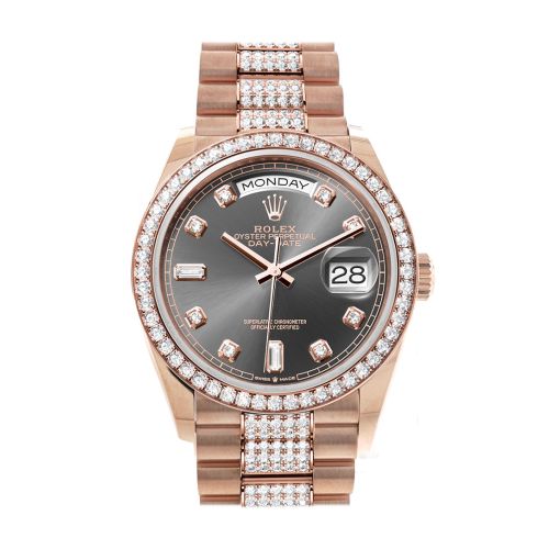 Rolex Day-Date 36 Slate Dial Diamond Bezel 18K Everose Gold Diamond President Watch 128345RBR