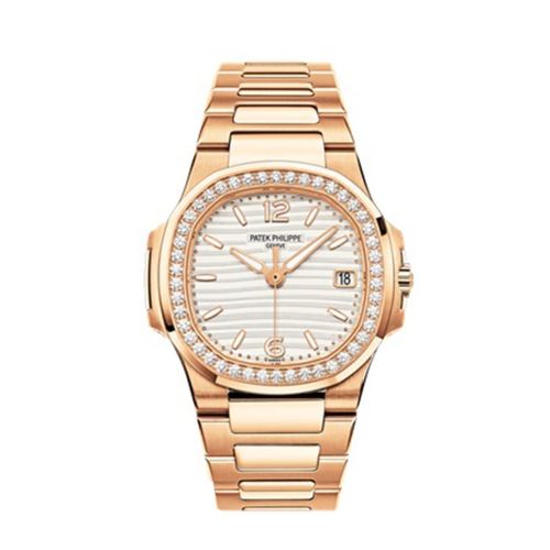 Patek Philippe Nautilus 18kt Rose Gold White Dial 32mm Diamond Ladies Watch 7010/1R