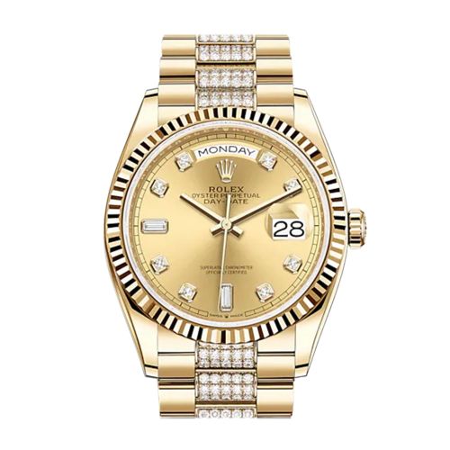 ROLEX Day-Date 36 Champagne Diamond Dial 18K Yellow Gold Watch Diamond set president Bracelet 128238