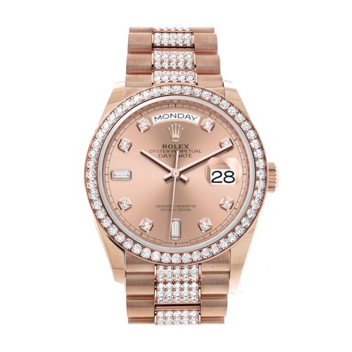 Rolex Day-Date 36 Rosé Colour Dial Diamond Bezel 18K Everose Gold Diamond President Watch 128345RBR