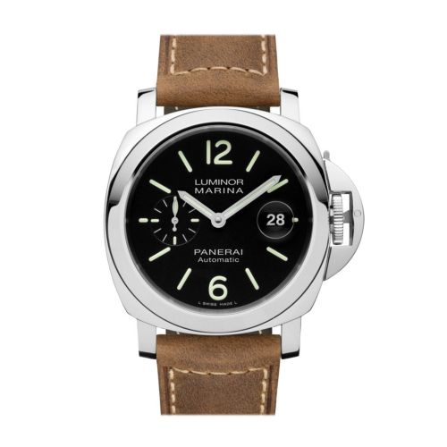 Panerai Luminor Marina 3 Day Brown Leather Black Dial Watch PAM01104