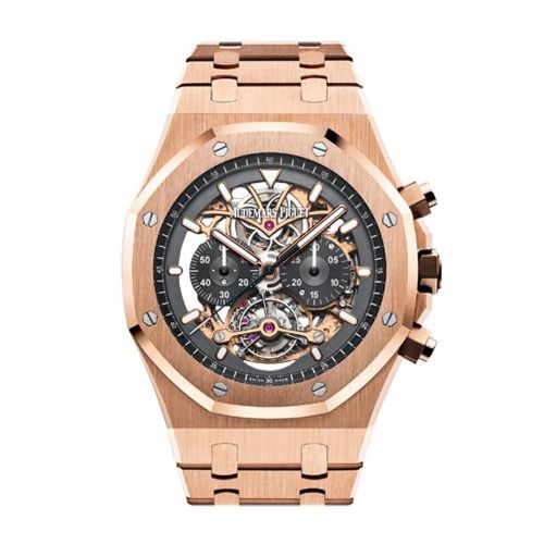 Audemars Piguet Royal Oak Tourbillon 44mm Chronograph Openworked Rhodium Toned 18K Pink Gold Mens Watch 26347OR.OO.1205OR.01