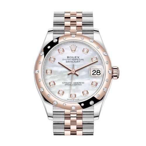 Rolex Datejust 31 White mother-of-pearl Diamonds Dial Diamond Bezel Jubilee Rose Gold Two Tone Watch 278341RBR 278341