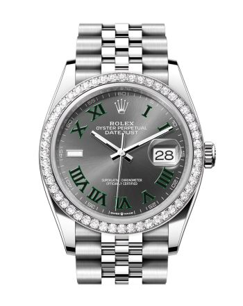 Rolex Datejust 36 Grey Green Roman Dial Diamond Bezel Jubilee Watch 126284RBR 126284RBR-0037