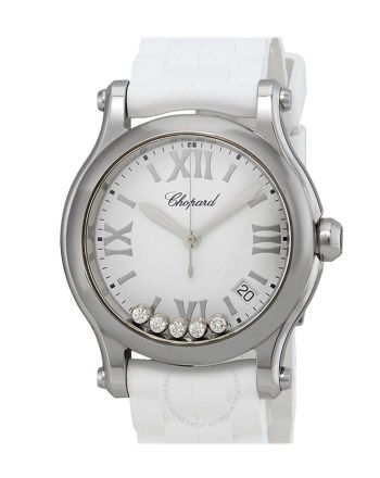 Chopard Happy Sport White Matte Dial Ladies Diamond Watch 278582-3001