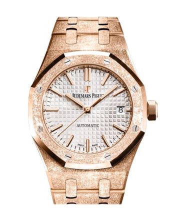 Audemars Piguet Royal Oak 37mm Silver-toned Dial Hammered 18k Pink Gold Automatic 15454OR.GG.1259OR.01