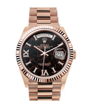 Rolex Day-Date 36 Eisenkiesel Dial Fluted Bezel 18K Everose gold President Watch 128235