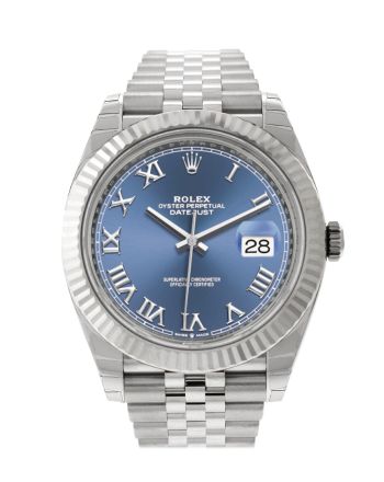 Rolex Datejust 41 Blue Roman Dial White Gold Fluted Bezel Jubilee Mens Watch 126334