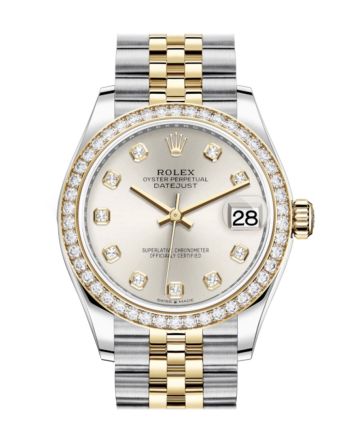 Rolex Datejust 31 Silver Diamonds Dial Diamond Bezel Yellow Gold Two Tone Jubilee Watch 278383RBR 278383