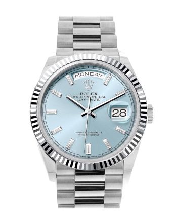 Rolex Day-Date 36 Ice Blue Diamond Dial Fluted Bezel Platinum President Watch 128236