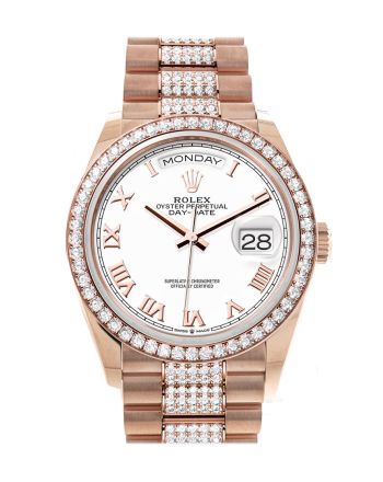 Rolex Day-Date 36 White Dial Diamond Bezel Everose Gold Diamond President Watch 128345RBR